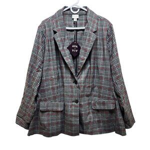 Ava & Viv Women's Checkered Blazer - Black and Red